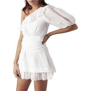 AJE. White Mini Dress One Shoulder Puff Sleeve Women’s Size Small Designer Dress